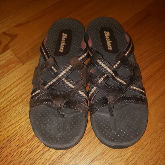 Skechers Brown Leather Slip-On Sandals - Picture 3 of 7